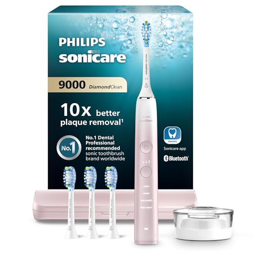 Philips Sonicare DiamondClean Elektrische Zahnbürste, 9000er Serie, Sonderedition – Schallzahnbürste, sauberere Zähne, 4x C3 Premium Plaque Defense-Bürstenköpfen, pink (Modell HX9911/79)