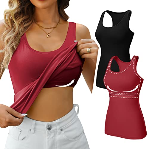 Image of V FOR CITY Womens Unpadded Shelf Bra Tank Tops Racerback Workout Camis Yoga Shirt Cotton Undershirt 2 Pack