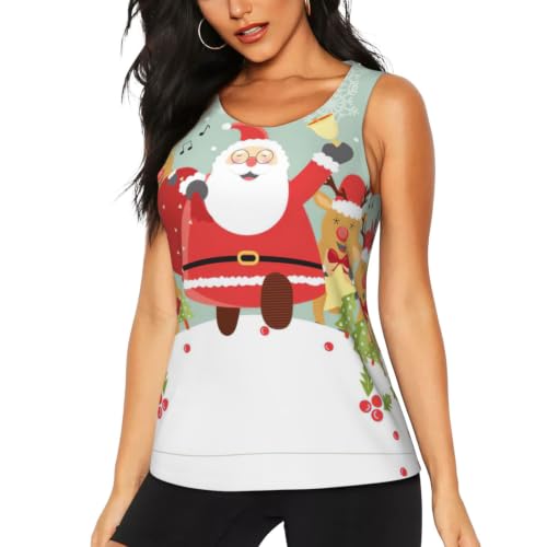 Camiseta sin mangas de Navidad para mujer top deportivo de Papá Noel Kfjghhl