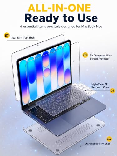 ZOBUU Clear Glitter Case for MacBook Neo 13-inch 2026 A3404, Transparent Starry Hard Shell Cover with Keyboard Cover and Tempered Glass Screen Protector - image 2