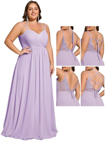 Image of Ever-Pretty Women's Pleated Backless Applique V Neck A Line Chiffon Sleeveless Plus Size Bridesmaid Dresses 01692-DA