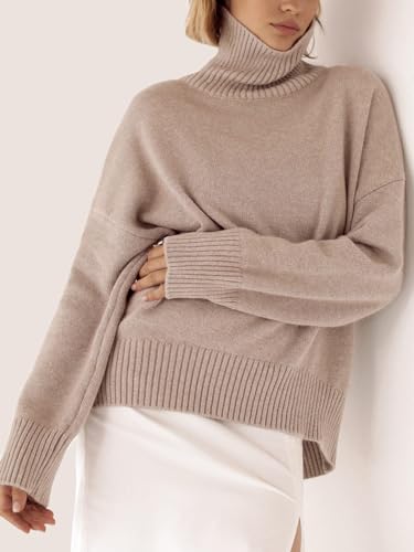 Image of YKR Women's Turtleneck Sweater Chunky Long Sleeve Knitted Pullover High Low Hem Trendy 2026 Fall Winter Basic Jumper Top