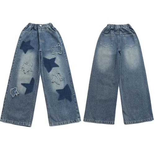 Baggy Jeans for Girls Wide Leg High Elastic Waisted Denim Pants Summer Trousers Y2K Streetwear 4-15 Years2
