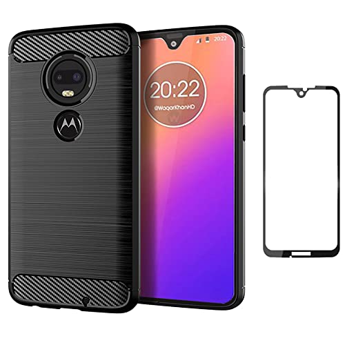 Asuwish Compatible with Moto G7/G7+/Revvlry Plus Case and Tempered Glass Screen Protector Cell Accessories Slim Silicone Phone Covers for Motorola