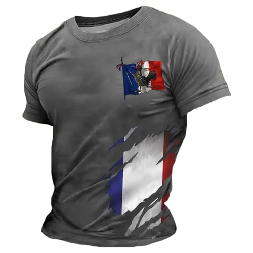 T-Shirt de Sport pour Homme - Motif Drapeau la France à col Rond Manches Courtes Tendance Sportif Respirant Léger Fitness Décontracté Streetwear