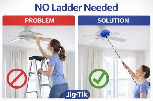 Jig-Tik 100 Inch Extendable Ceiling Fan Cleaning Duster with Telescopic Stainless Steel Rod | Detachable & Washable Microfiber Heads | Long Handle for Fan, Cobweb, AC & Curtain Cleaning (Blue) 5