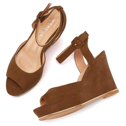Image of Women's Dressy Platform Wedge Sandals Gold Wedges Peep Toe Patent High Heels Slingback Heeled Comfortable Ankle Strap Shoes