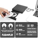 ROOFULL External CD/DVD Drive for Laptop, USB 3.0 & USB-C Portable CD/DVD-RW Player Reader Writer Burner, Optical Disc Drive for Windows 11/10 PC, Mac, MacBook & Linux Computer - Image 2
