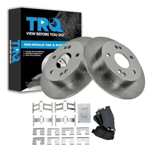 Image of TRQ Rear Brake Pad and Rotor Set Semi Metallic Solid Rotors | For 1997-2001 Honda Prelude