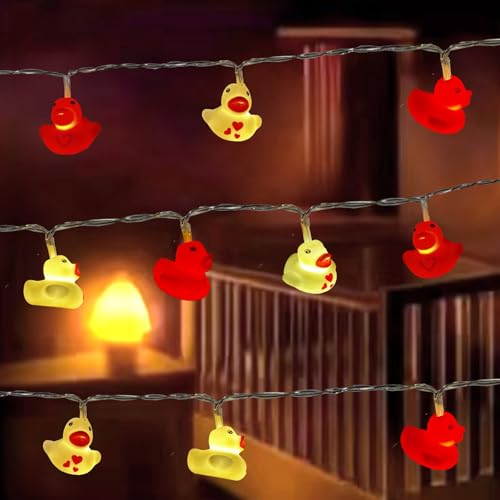 Hoolight 20 LED 14ft Ducks String Lights - 8 Modes Battery Powered Red & White Heart Duck Lights for Valentine's Day,Christmas,Party,Garden, Birthday Decor