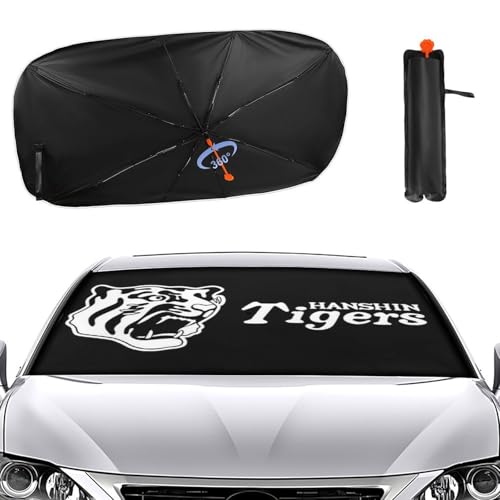 阪神タイガース (3) 車用 サンシェード 傘型 折り畳み式 フロントガラス用 車用パラソル 日よけ 遮光 強力断熱 日焼け対策 車内用品 UVカット 紫外線反射 暑さ対策 車中泊 仮眠 プライバシー保護 盗難防止 取付け簡単 収納ポーチ付き 車保護 自動