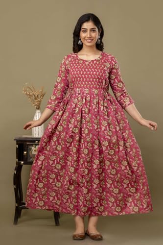 Image of Maternity Feeding Kurtis for Women Cotton - Zip Access Nursing Dress | Comfortable Pregnancy Wear | Stylish Feeding Kurti | Soft Cotton Maternity Dresses for Womens