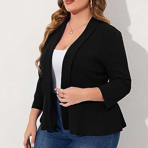 Plus Size Blazer for Women 3/4 Sleeve Open Front Lightweight Work Office Suit Jacket Cute Shawl Collar Ruffle Cardigan2