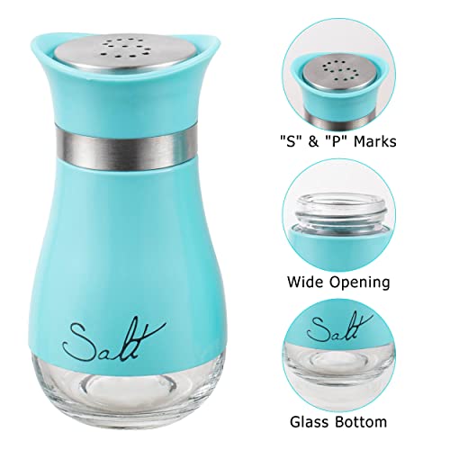 Image of Lonffery Salt and Pepper Shakers, Stainless Steel and Glass Bottle, Set of 2, Turquoise