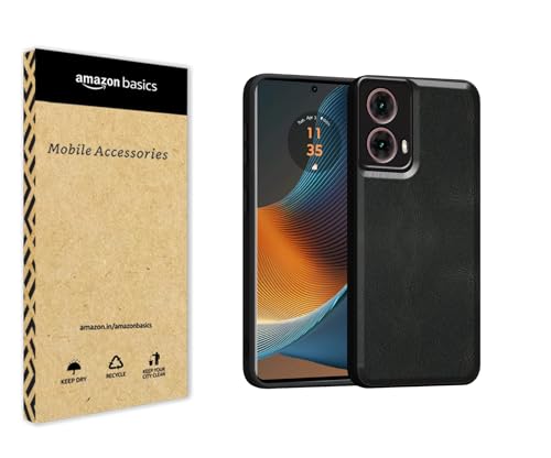 Image of amazon basics Back Cover for Moto Edge 50 Fusion 5G | Ultra Slim Soft Rubberised Case | Oil Feel Soft Leather Back | Camera Protection - Black