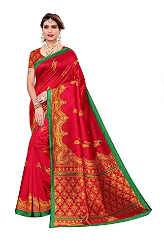 Sari en soie avec chemisier Aashita Creations, couleur rouge et vert, taille unique pour femme
