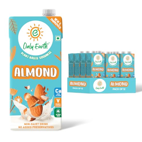 Image of Only Earth Almond Milk - Barista Edition | Unsweetened Plant-Based Milk | Sugar Free | Non-Dairy & Lactose-Free | High in Calcium & Vitamins D, E, B1, B2, B12 | Preservative-Free | 1L (Pack of 12)