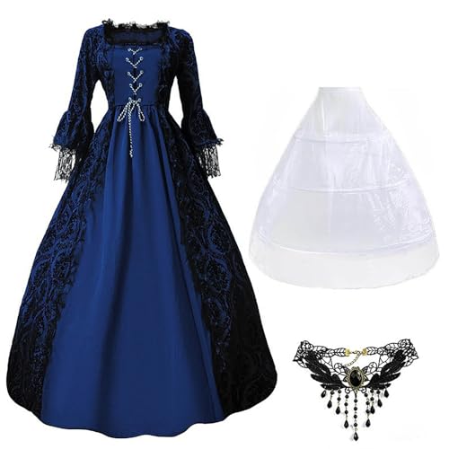 Vestidos vintage para mujer, estilo 60, retro, medieval, gótico, renacentista, victoriano, vestido de hada, bruja, elfo, cosplay, fiesta, carnaval, disfraz de Halloween, azul, S