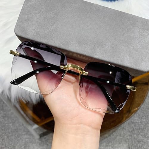 Frameless Large Frame Square Gradient Sunglasses Gradient Lenses UV400 Protective Women's Sunglasses