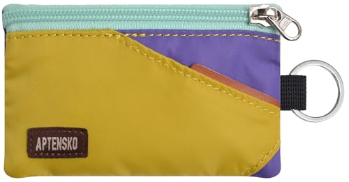 Image of RFID Blocking Travel Wallet with Adjustable Lanyard, Small Nylon Zipper Pouch and Badge Holder for ID, Credit Cards, Cash, Keys, Commuters (DarkYellow+Violet)