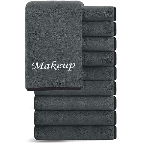 Cosy Family 10 Pack Makeup Remover Wash Cloths - Soft Microfiber Fingertip Facial Cleansing Cloths for Hand and Make Up, 12 x 12 in, Black Grey Cover