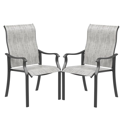 Image of UDPATIO Patio Dining Chairs Set of 2, High Back Outdoor Furniture Chairs | Breathable Textilene Weather Resistant Patio Chairs, Outdoor Dining Chairs, Patio Chairs for Garden Backyard Deck, Grey White