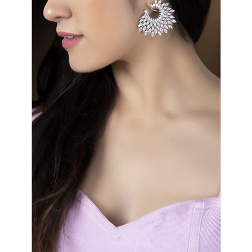 Image of Rubans Stud Earrings Oversized Fashionable American Diamond Stylish Jewellery Gift for Women & Girls