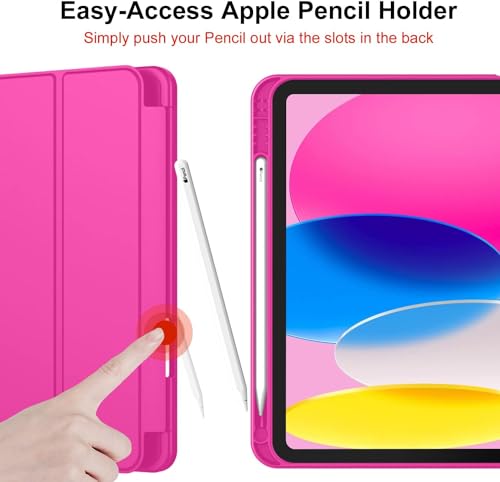 Image of Printme Compatible with iPad (A16) 11th Generation Case 11 Inch 2025, for iPad 10th Generation Case 10.9 Inch 2022 with Pencil Holder, Slim Trifold Stand Protective Cover with Soft TPU Back (Hot Pink)