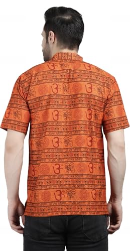 Image of THE MAKKI Trends - Om Printed Kurta for Men & Boys | Cotton Half Sleeve Mahadev Mahakal Kurta T-Shirt for Events, Festivals, and Religious Ceremonies (Regular)