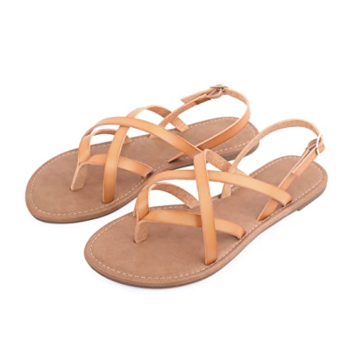 Image of Huayuanwell Women's Gladiator Flat Sandals Fisherman Strappy Sandals Ankle Strap Sandals