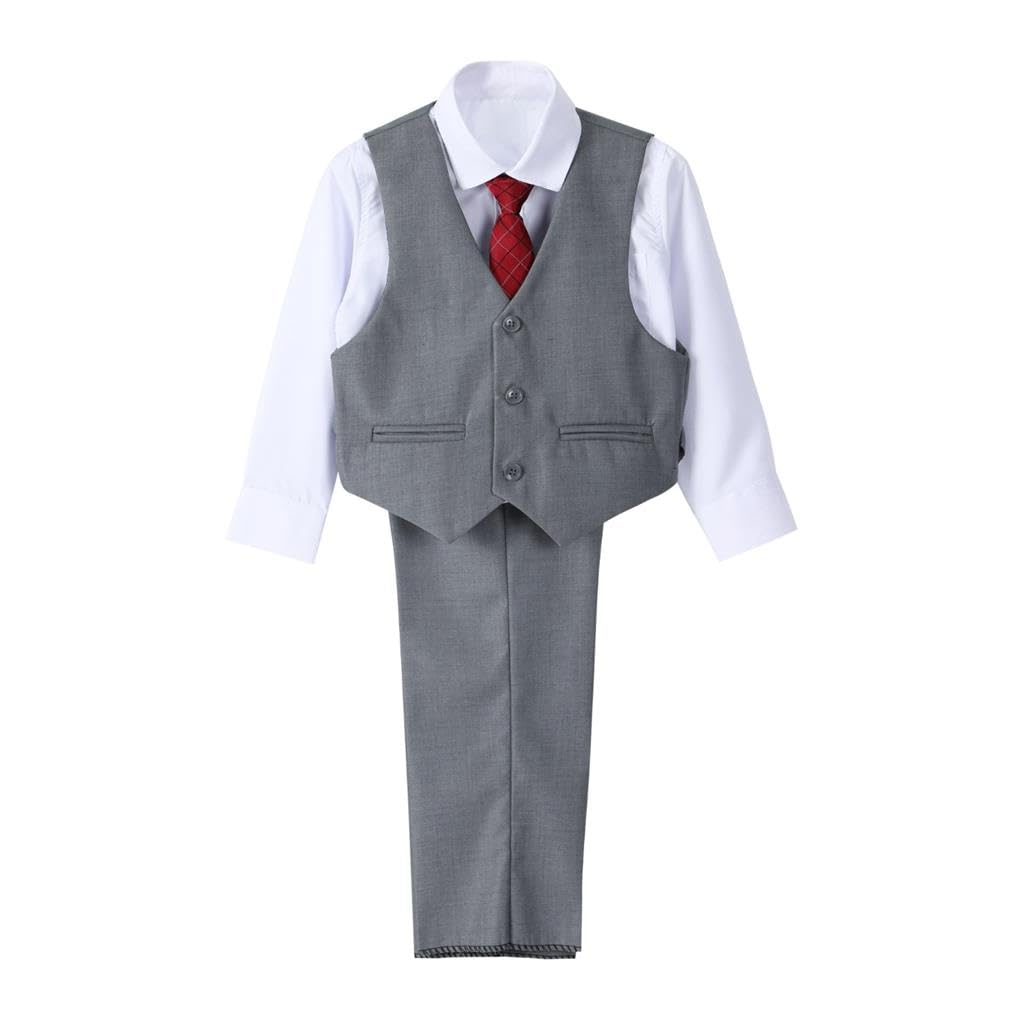 Lito Angels Smoking Grigio Completo Elegante per Bambino, Set 5 Pezzi (Giacca, Gilet, Camicia, Cravatta e Pantaloni) Taglia 5 a 13 Anni