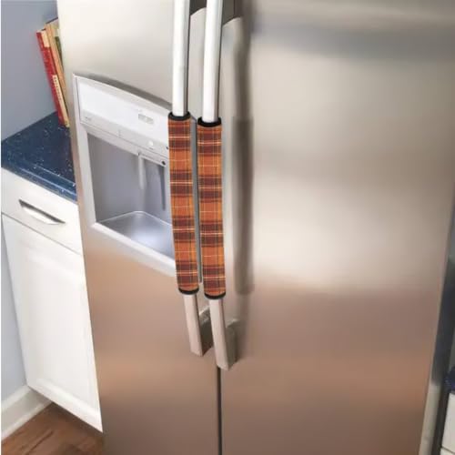 Image of Refrigerator Door Handle Covers Set of 6 Kitchen Electrical Appliances Handle Protector Anti-Slip Fridge Microwave Oven Accessories for Autumn Decor, Fall Orange Plaid