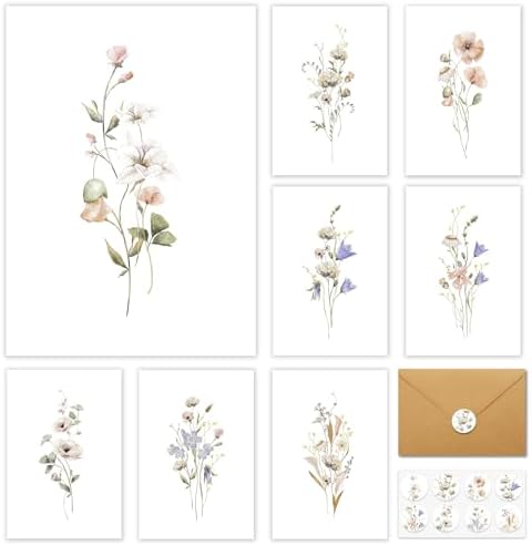 Blank Greet Cards, 32 Pack Blank Cards and Envelopes, Beautiful Blank Note Cards, Perfect Stationary Set For All Occasions, 8 Assorted Floral Designs, 4" x 6"