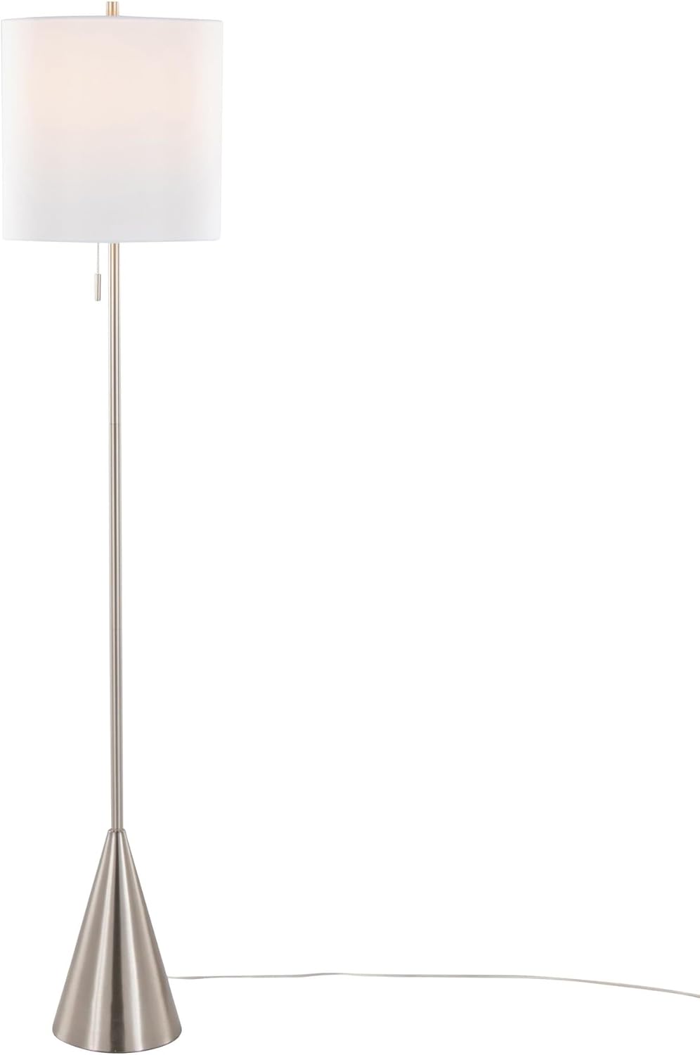 LumiSource Cone 64" Metal Floor Lamp, Living Room, Bedroom, Office, Brushed Nickel, Linen Shade