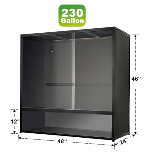 Image of Reptile Tank 230 Gallon, 48 inchx24 inchx46 inch Large Reptile Enclosure for Bearded Dragon and Ball Python, Extra Tall Snake Terrarium with Front Opening Tempered Glass Door, Combination Lock