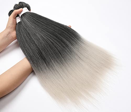 Showcoco 8 Packs Pre-Stretched Braiding Hair 20" Easy Braids Hot Water Setting Synthetic Fiber Crochet Braiding Hair Ombre Black To Gray (20Inch,#1B/Silver) #TOP4