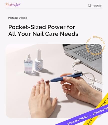 Image of MelodySusie PocketNail Slim Ergonomic Pen-Shaped USB Nail Drill, PC100G 20000RPM Portable Electric File for All Manicure, Pedicure Nail Care, Shaping & Gel Removal at Home for Beginners
