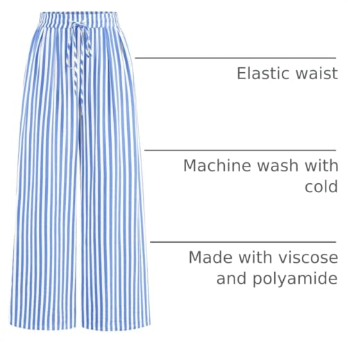 Image of PRETTYGARDEN Womens Pants Elastic Waist Striped Lightweight Palazzo Pant