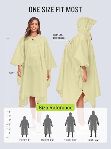 Image of SaphiRose Extra Thick Hooded Rain Poncho Double Layer Waterproof Raincoat Jacket for Men Women Adults