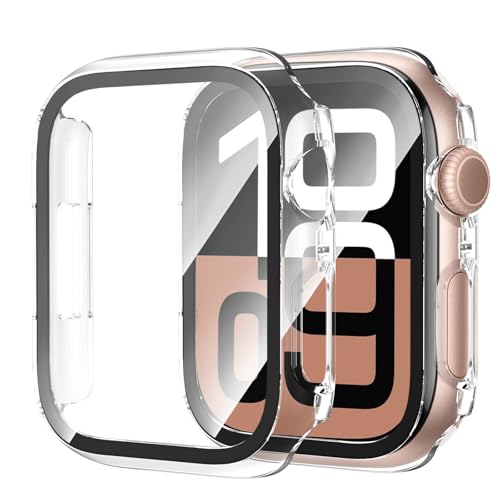 HAANILKYI [2 Pack for Apple Watch Series 10 42mm Case Screen Protector, Ultra-Thin Tempered Glass Full Coverage Hard PC Protective Cover for iWatch 10 42mm