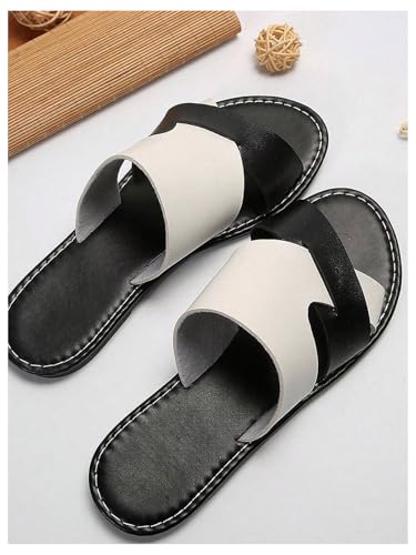 Image of Verdusa Women's Color Block Flat Leather Sandals Open Toe Vacation Slip on Slides