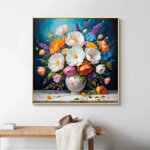 Tableau de fleurs colorées TONGYINLI cadre 70x70cm de qualité supérieure pour salon
