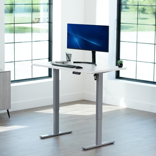 Image of VIVO Electric 48 x 30 in Standing Desk, Memory Height Adjustment, 1B Series, Holds 220 lbs, One-Piece White Top, Gray Frame, DESK-KIT-1G5W