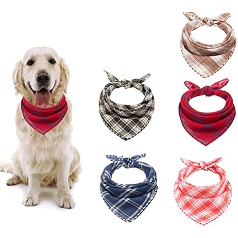 BINGPET Soft Dog Bandanas Classic Plaid 5 Pack Reversible & Washable Square Dog Kerchief Pet Triangle Scarf for Dogs Cover