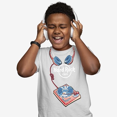 Hard Rock Youth Kids Unisex Headphones Design T-Shirt Tee Gray2