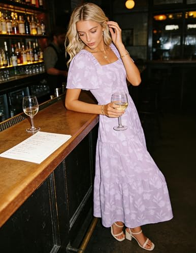 Image of ZESICA Wedding Guest Dresses for Women Summer 2026 Boho Floral Midi Dress Flowy Beach Vacation Graduation Long Dresses