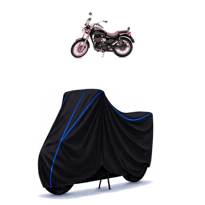 Image of Thunderbird Bike Cover Water Resistant Universal Motorcycle Rain | Heavy Duty UV Protection, Dust, Scratch Indoor Outdoor All Weather with Black Blue Piping Elastic