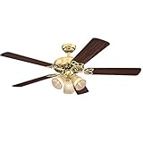 Ciata Lighting 52 Inch Vintage Indoor Ceiling Fan with Dimmable LED Light Fixture and Clear Ribbed...