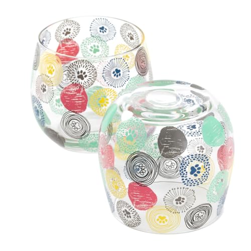 GreaterGood All Over Print No Stem Glass Wine Glasses Set of 2 Playful Cat & Paw Print Colorful Novelty Designs Cocktail Cup (Decorative Paws)