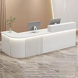 Escritorio de recepción con armario de almacenamiento y mostrador para tiendas de ropa y salones de belleza, estación de caja registradora funcional y elegante mueble de pago